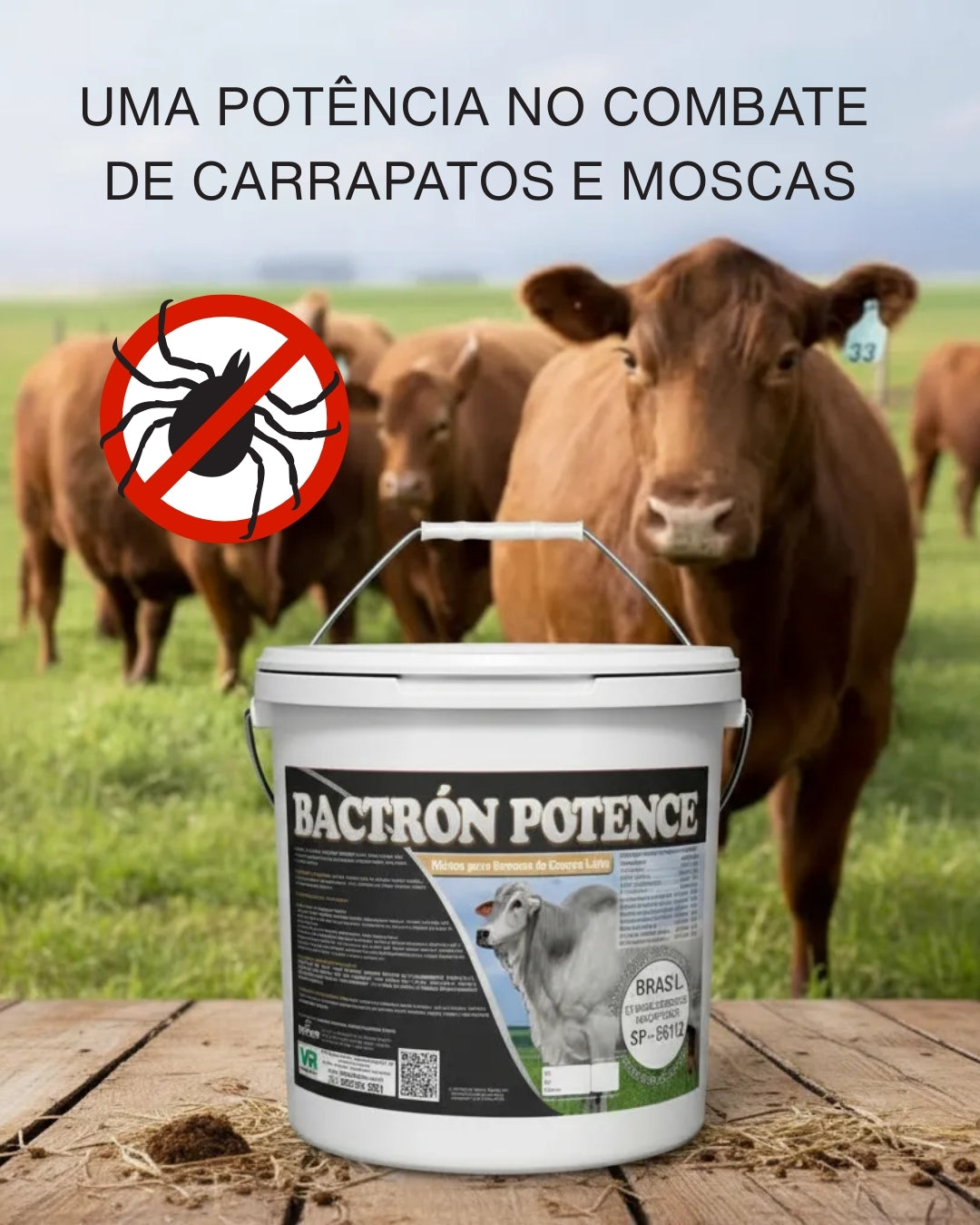 Bactrón Potence® - Antiparasitário Sistêmico Contra Carrapatos e Moscas para Bovinos - Balde 10kg